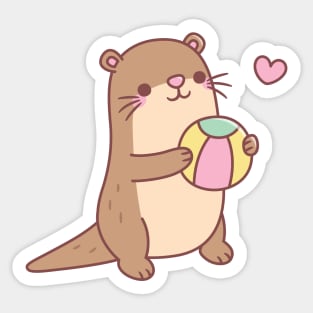 Cute Little Otter Play With Beach Ball Sticker